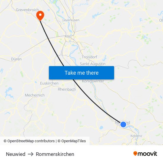 Neuwied to Rommerskirchen map