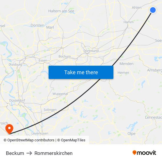 Beckum to Rommerskirchen map