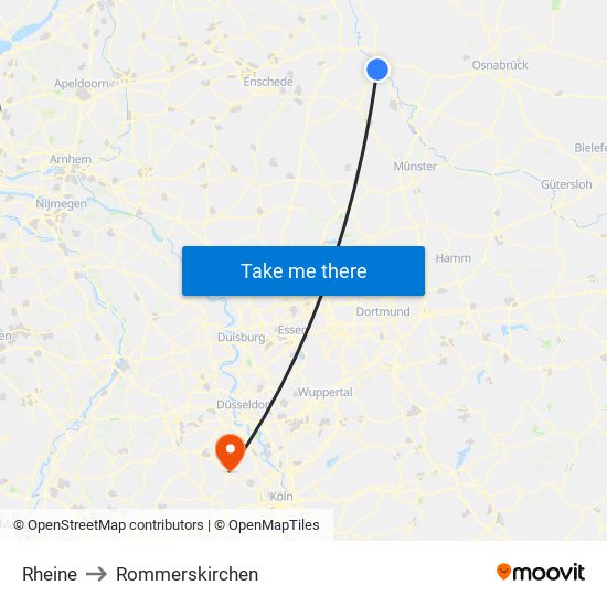 Rheine to Rommerskirchen map