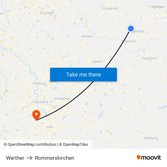 Werther to Rommerskirchen map