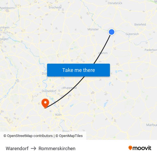 Warendorf to Rommerskirchen map