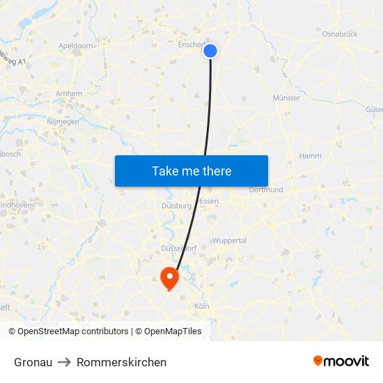 Gronau to Rommerskirchen map