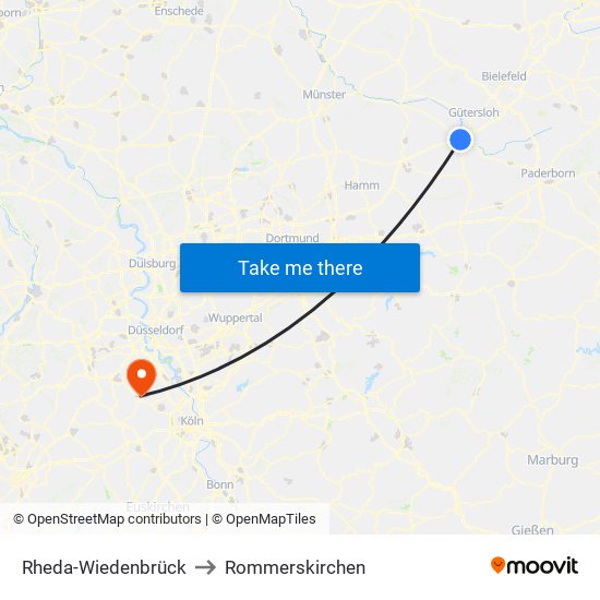 Rheda-Wiedenbrück to Rommerskirchen map