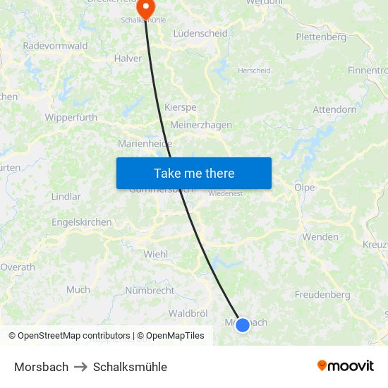 Morsbach to Schalksmühle map