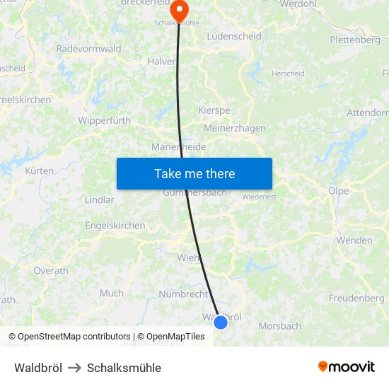 Waldbröl to Schalksmühle map