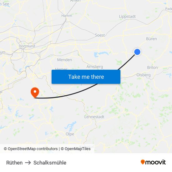 Rüthen to Schalksmühle map