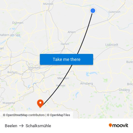 Beelen to Schalksmühle map