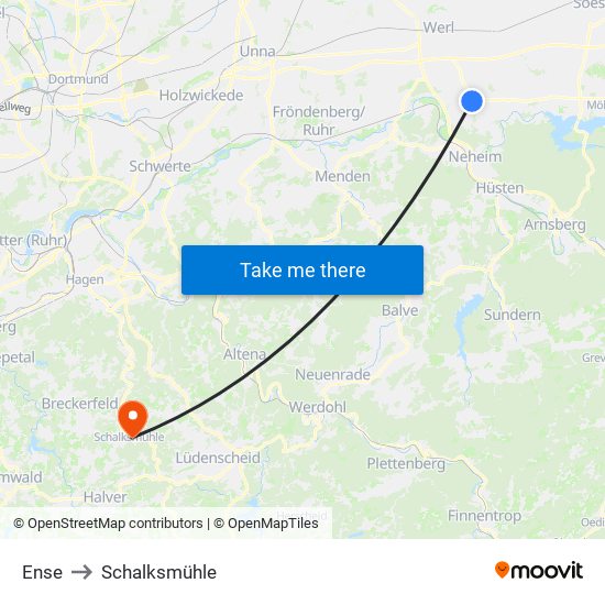 Ense to Schalksmühle map