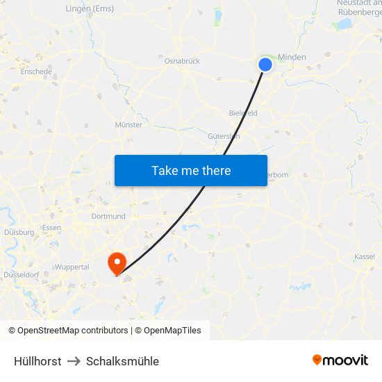 Hüllhorst to Schalksmühle map