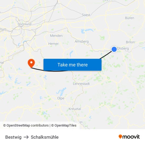 Bestwig to Schalksmühle map