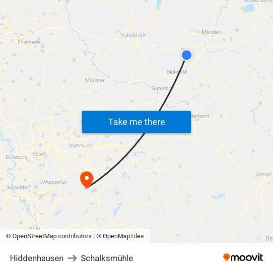 Hiddenhausen to Schalksmühle map