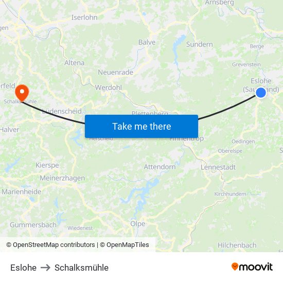 Eslohe to Schalksmühle map