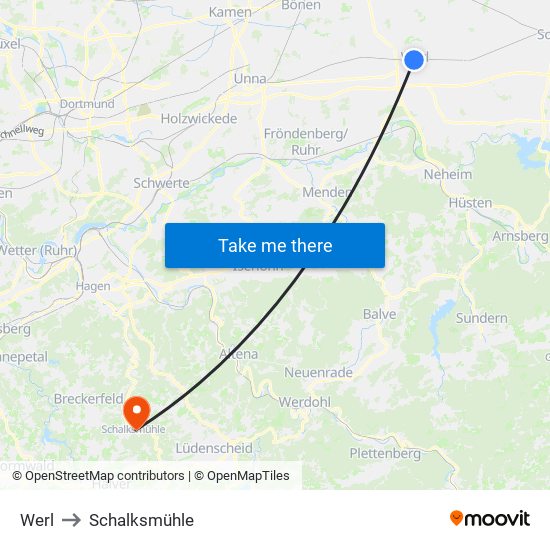 Werl to Schalksmühle map