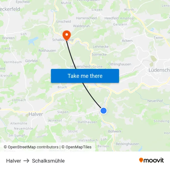 Halver to Schalksmühle map