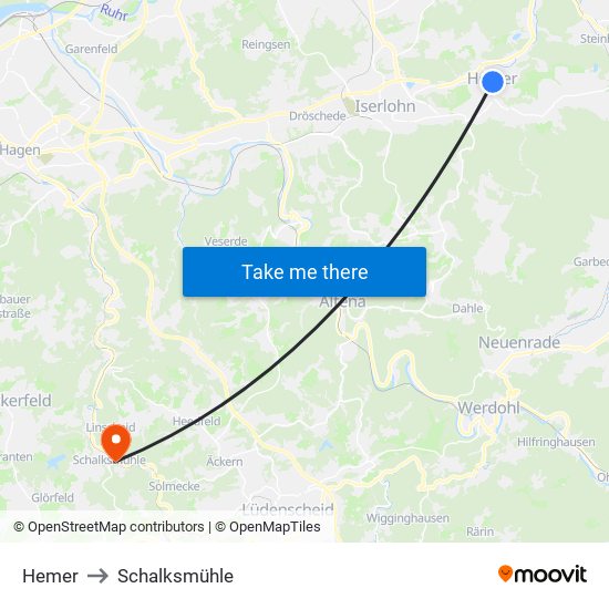 Hemer to Schalksmühle map