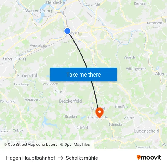 Hagen Hauptbahnhof to Schalksmühle map