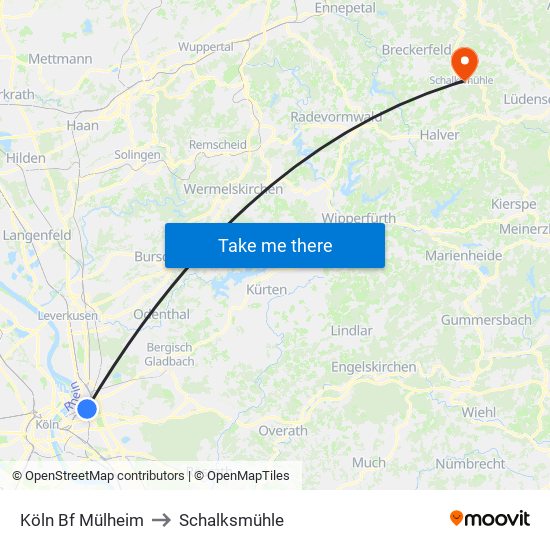 Köln Bf Mülheim to Schalksmühle map