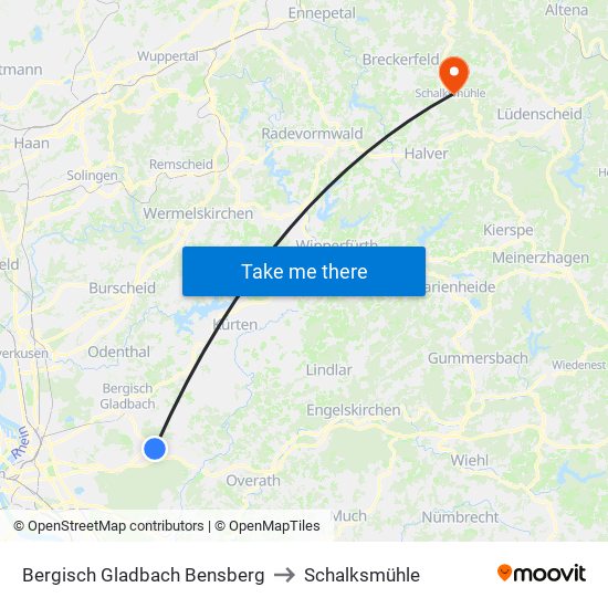 Bergisch Gladbach Bensberg to Schalksmühle map