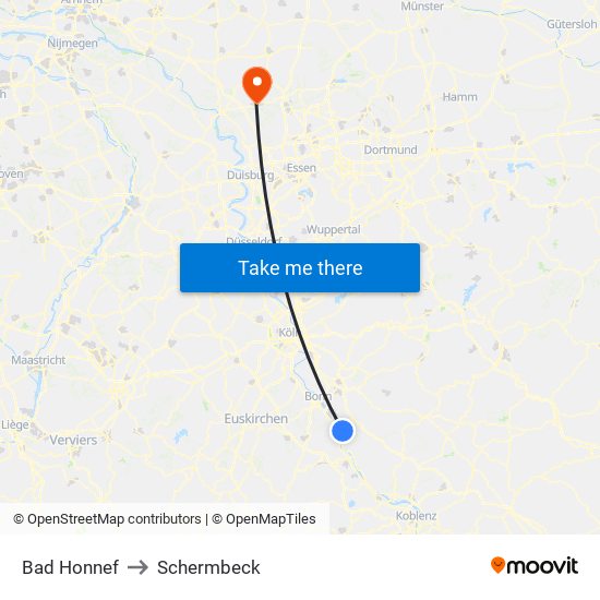 Bad Honnef to Schermbeck map