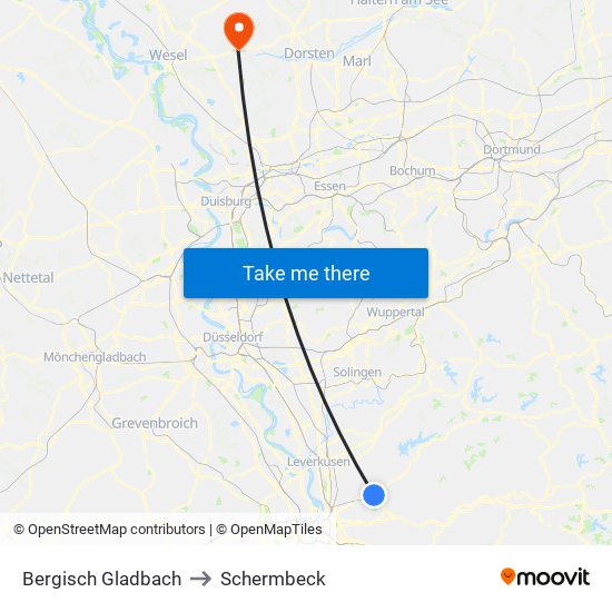 Bergisch Gladbach to Schermbeck map