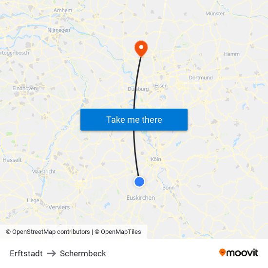 Erftstadt to Schermbeck map