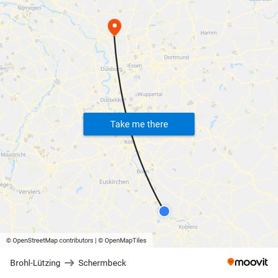 Brohl-Lützing to Schermbeck map