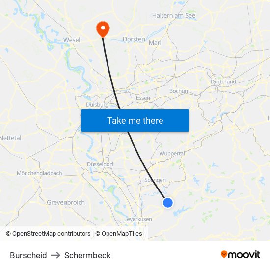 Burscheid to Schermbeck map