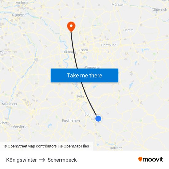 Königswinter to Schermbeck map