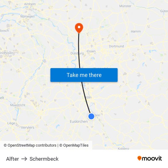 Alfter to Schermbeck map