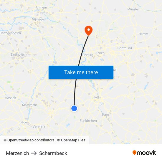 Merzenich to Schermbeck map