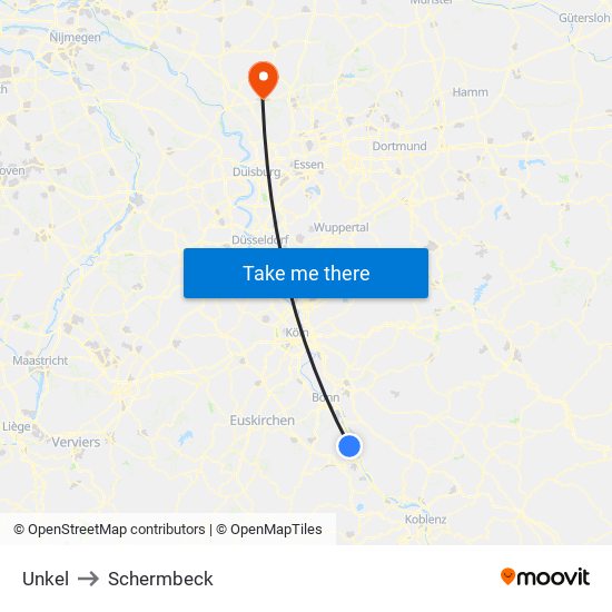 Unkel to Schermbeck map
