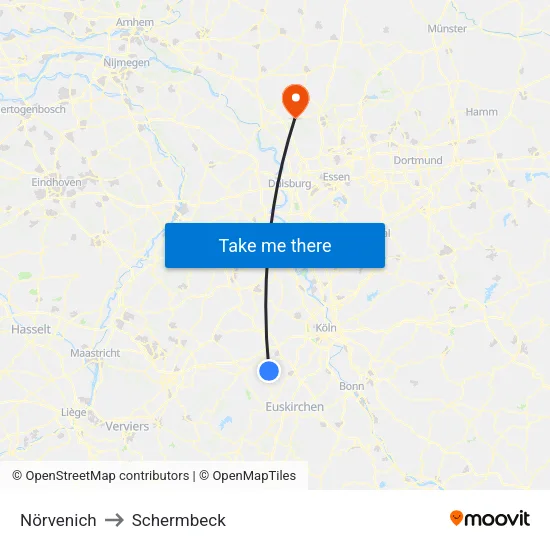 Nörvenich to Schermbeck map