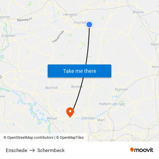 Enschede to Schermbeck map