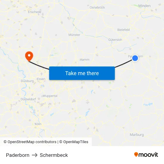 Paderborn to Schermbeck map