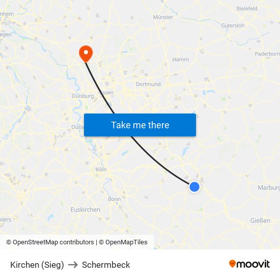 Kirchen (Sieg) to Schermbeck map