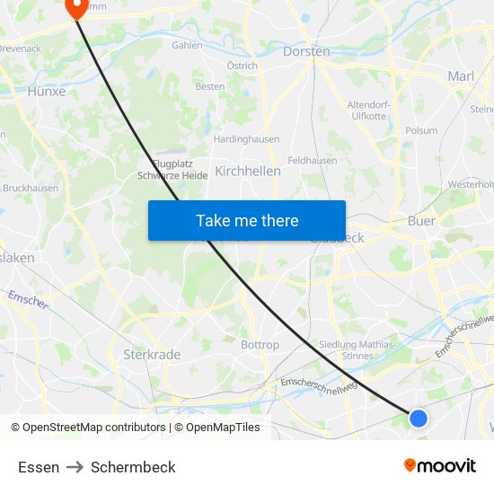 Essen to Schermbeck map