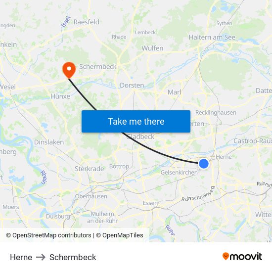 Herne to Schermbeck map