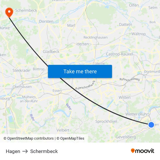 Hagen to Schermbeck map