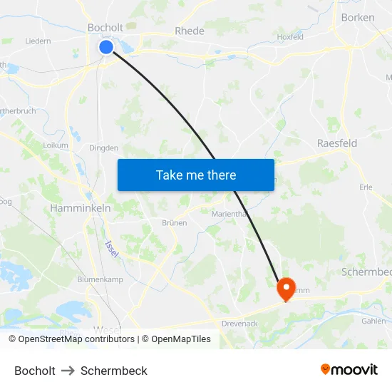 Bocholt to Schermbeck map