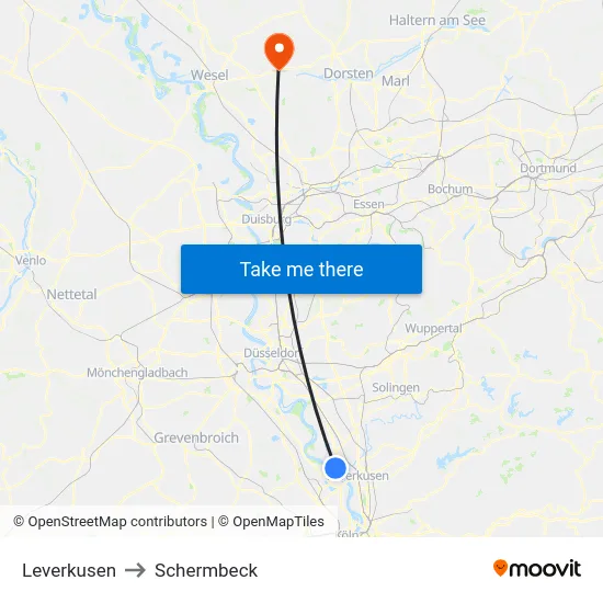 Leverkusen to Schermbeck map