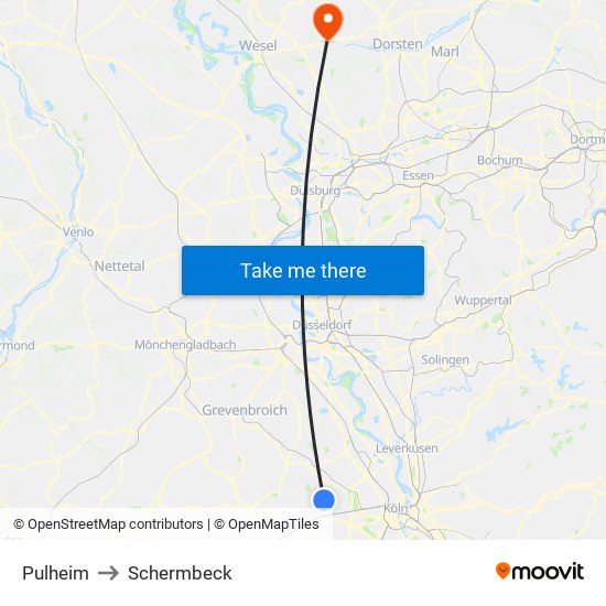Pulheim to Schermbeck map