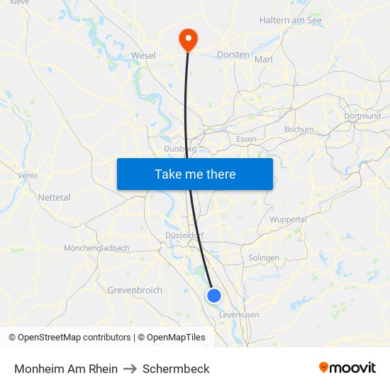 Monheim Am Rhein to Schermbeck map