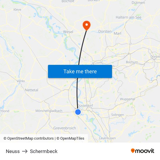 Neuss to Schermbeck map