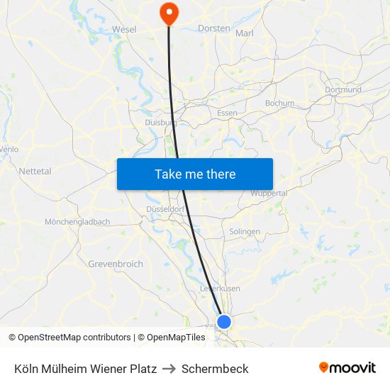 Köln Mülheim Wiener Platz to Schermbeck map