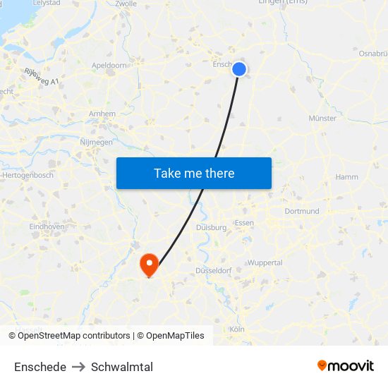 Enschede to Schwalmtal map