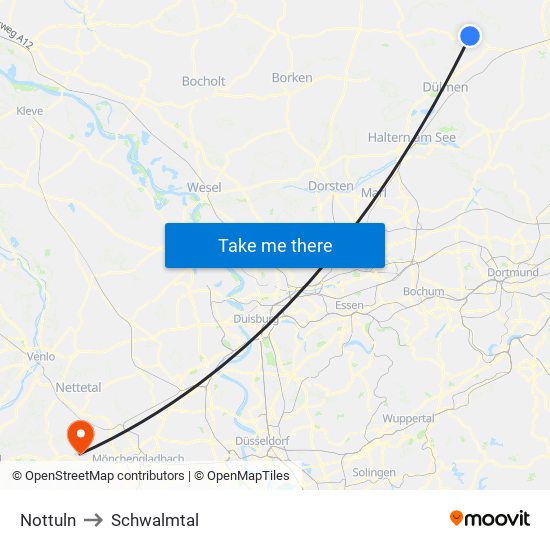 Nottuln to Schwalmtal map