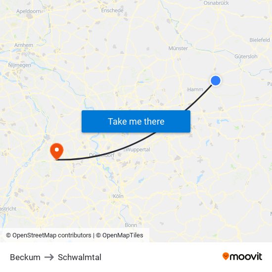 Beckum to Schwalmtal map