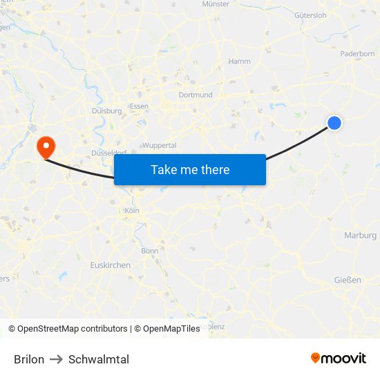 Brilon to Schwalmtal map
