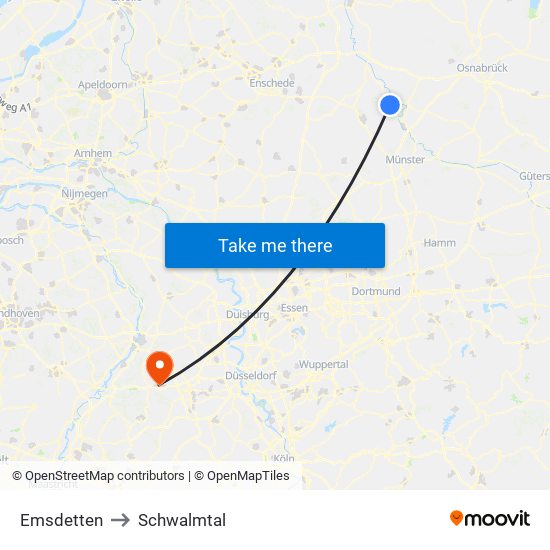 Emsdetten to Schwalmtal map