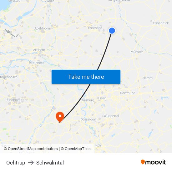 Ochtrup to Schwalmtal map